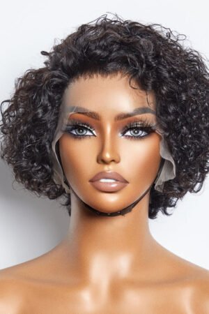 Nuochenghair 8 inch Short Curly Pixie Cut 13"x4" Frontal Lace Wig Pre-Bleached Knots Brazilian Human Virgin Hair 150% Density
