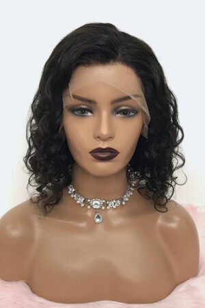 Nuochenghair 14 inches Curly Bob 13"x4" Frontal Lace Wig Invisible Knots Brazilian Human Virgin Hair 150% Density