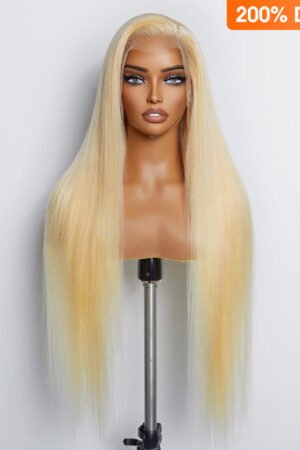 Nuochenghair 28-30 Inches Pre-Plucked 13"x4" #613 Straight Lace Frontal Wig 200% Density-100% Human Hair